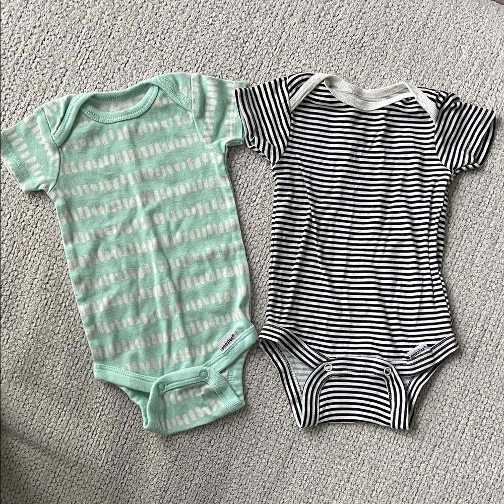 Gerber Mint and Black Striped Baby Bodysuit Duo